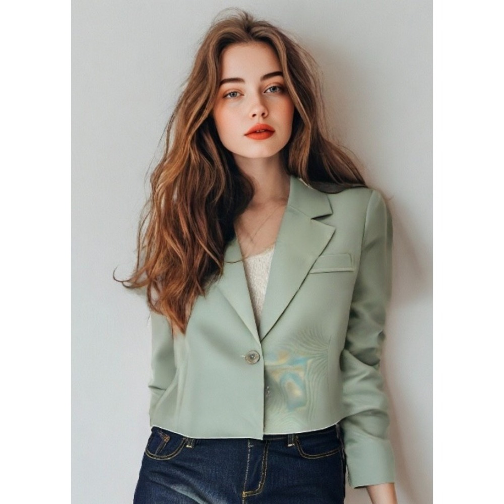 Avec Les Filles Crop Blazer Women's Size Large Sage Button Long Sleeve EUC